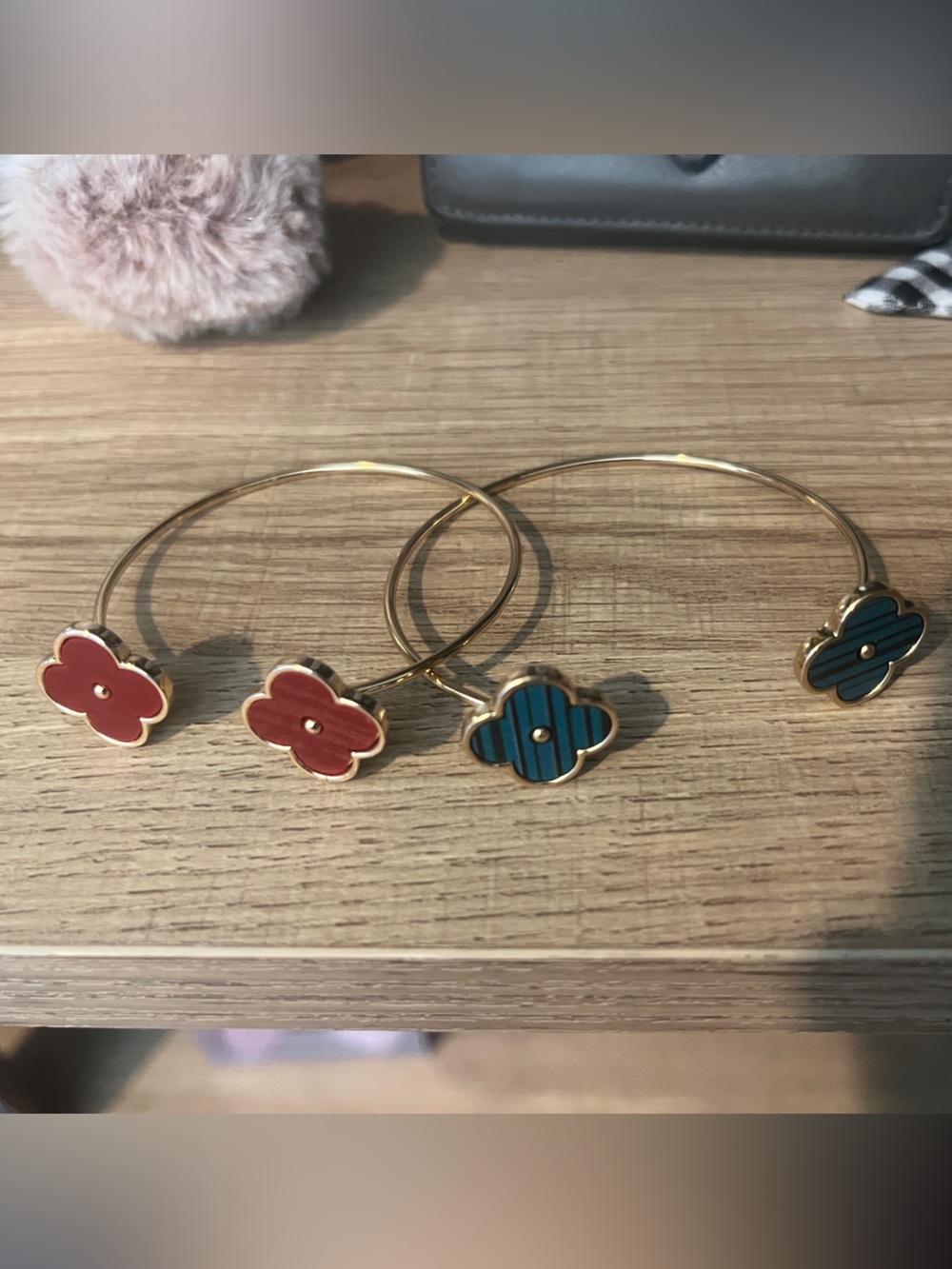 Adjustable Gold Hoop Bracelets with Flower Charms